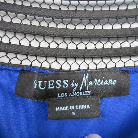 Guess by Marciano 100% Silk Blouse S Blue Cold Shoulder Long Sleeve Y2K 172 - Picture 4 of 11